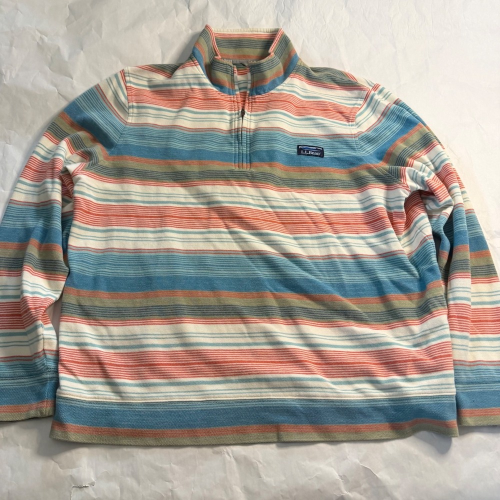 LL Bean Mens Comfort Stretch Pique Striped 1/4 Quarter Zip Fleece‎ Pullover XXL
